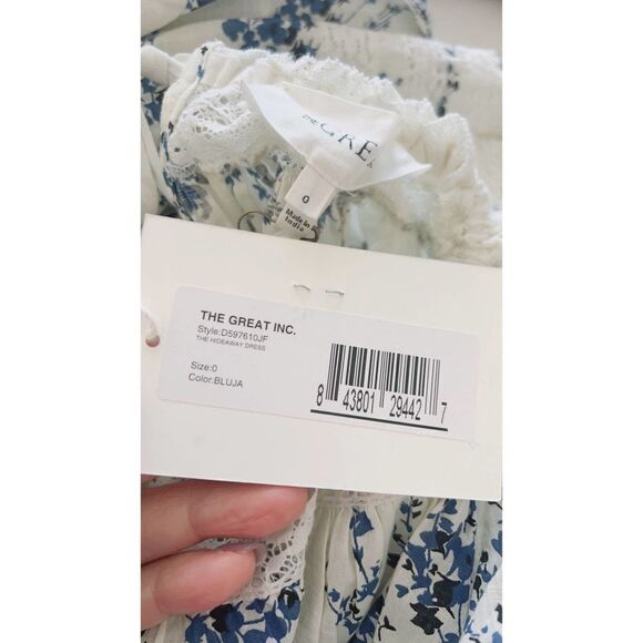 THE GREAT. The Hideaway lace-trimmed floral-print cotton midi dress XS - Picture 11 of 12